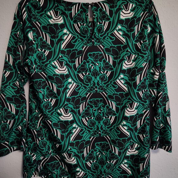 J Crew Green Floral Casual Chic Blouse Size 0-2 - Picture 5 of 7